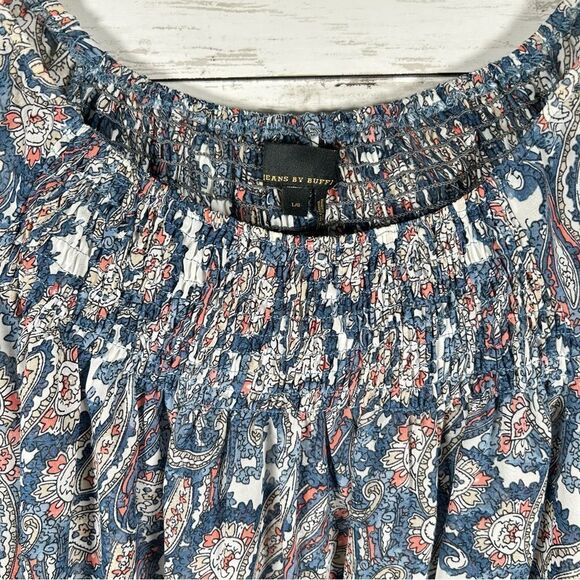 Jeans by Buffalo Smock Front And Back With Ruffle Angel Sleeves Blue Paisley L - Picture 3 of 6